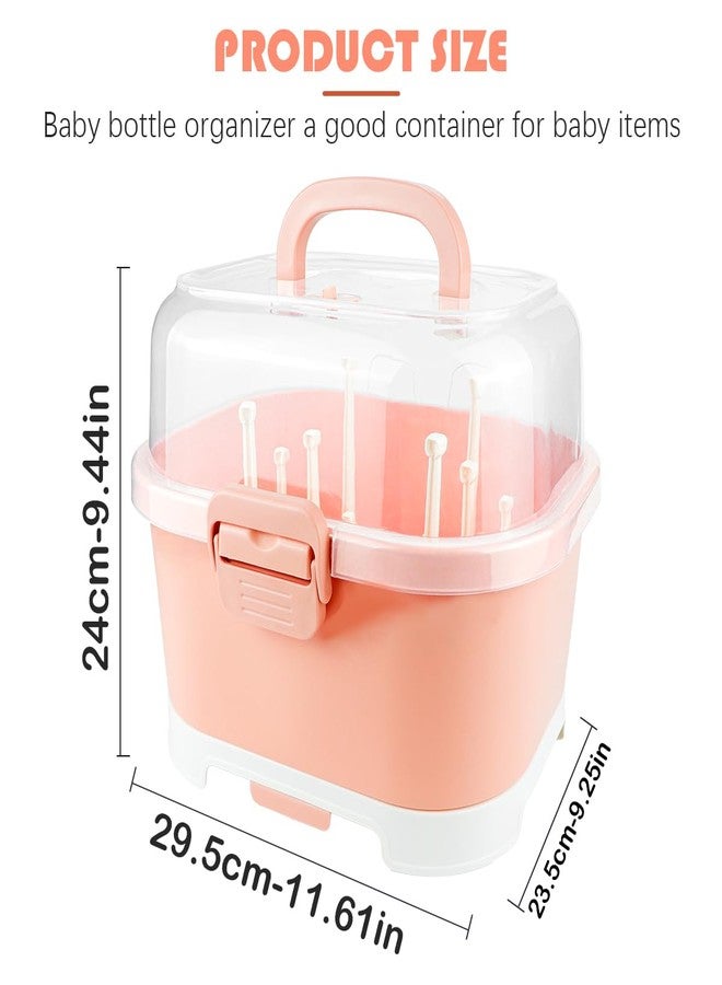 DOERDO DD DOERDO Baby Bottle Drying Rack, Portable Large Capacity Toddler Bottles Storage Box with Cover Portable Kitchen Cabinet Organizer for Home Kitchen, 11.6x9.4 Inch, Orange - Image 2